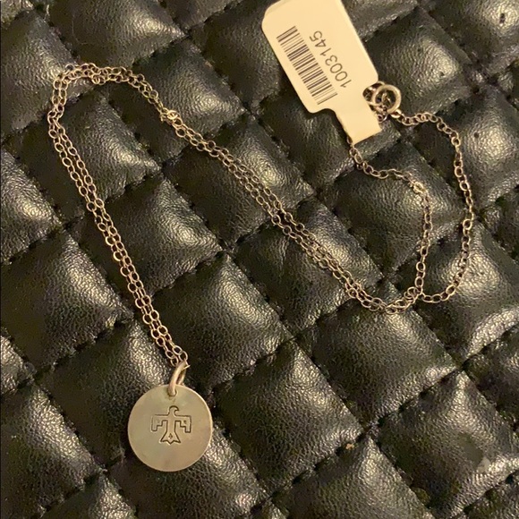 NWT Sterling Silver Dainty Thunderbird Stamped Disc Pendent Necklace - Picture 2 of 4